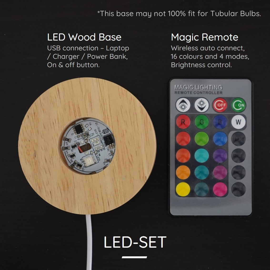 16 Colours LED Wooden Circular Base with Magic Remote