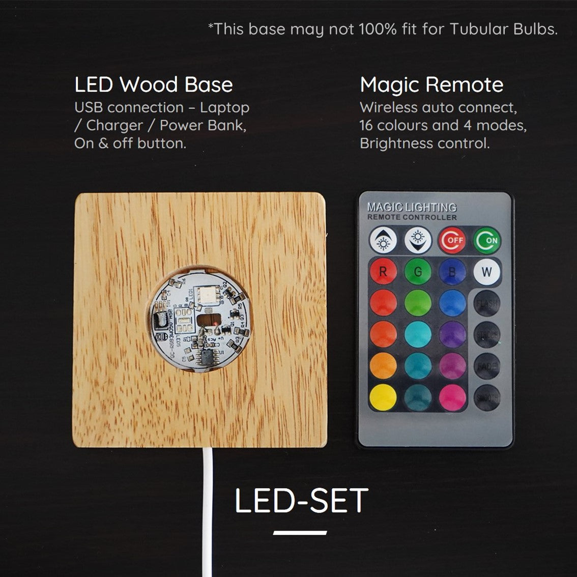 16 Colours LED Wooden Square Base with Magic Remote